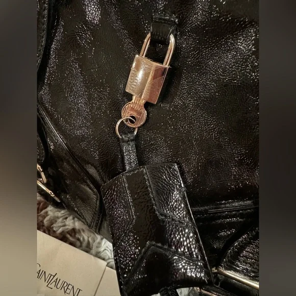 Yves Saint Laurent Shiny Black Shoulder Bag with Silver Accents - Picture 4 of 16